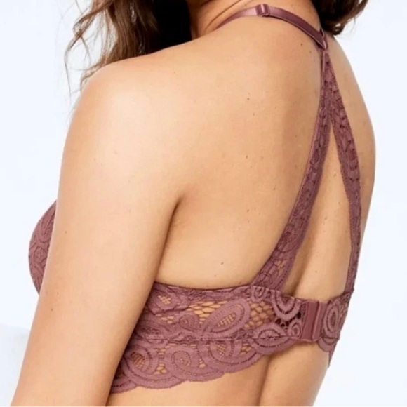 PINK Victoria’s Secret Lace High Neck Push-Up Bralette Mauve Dusty Rose Size L - Picture 2 of 7